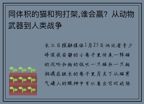 同体积的猫和狗打架,谁会赢？从动物武器到人类战争